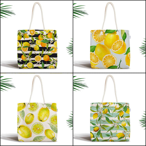 Floral Lemon Shoulder Bag|Summer Trends Fabric Bags|Lemon Shopping Bag|Fresh Citrus Bag|Lemon Beach Tote Bag|Gift for Her|Yellow Lemon Bag