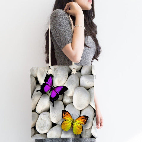 Butterflies Shoulder Bag|Colorful Butterflies and Pebbles Beach Tote Bag|Valentine&