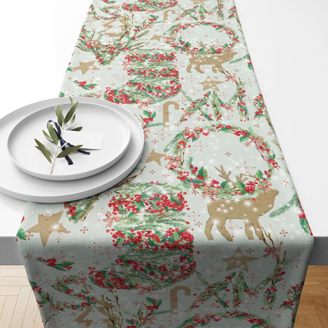 Christmas Table Runner|Winter Trend Table Runner|Joy Love Falala Xmas Home Decor|Xmas Holly Berry Table Decor|Winter Tree Kitchen Tablecloth