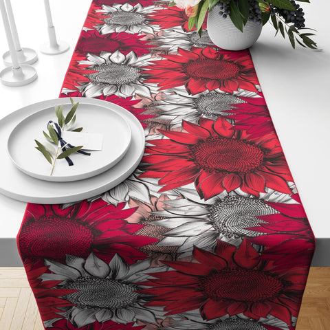 Floral Table Runners|Summer Trend Table Runner|Sunflower Home Decor|Colorful Spring Tree, Birds and Flowers Table Decor|Peacock Tablecloth