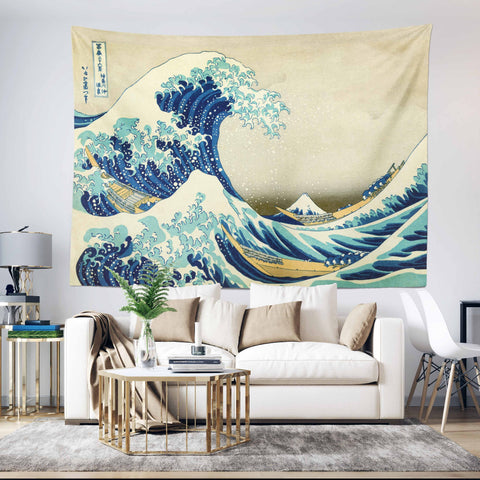 The Great Wave off Kanagawa Wall Tapestry|Katsushika Hokusai Painting Wall Hanging Art|Hokusai Masterpiece Fabric Wall Art|Great Wave Decor