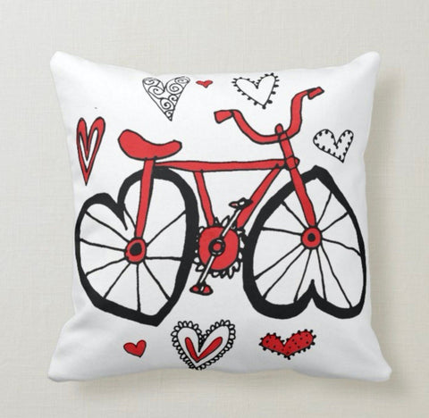 Love Throw Pillow Cover|Red Pink Butterfly and Heart Flower Cushion Case|Romantic Home Decor|Bike and Umbrella Print Valentine Pillow Top