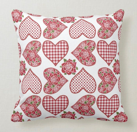 Love Throw Pillow Cover|Small Hearts Printed Cushion Case|Romantic Rose Pattern Home Decor|XOXO Design Pillowcase|True Love Kisses Gift