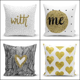 Love Throw Pillow Cover|Valentine's Day Cushion Case|Romantic Love With Me and Gold Heart Design Throw Pillow Top|14 February Gift for Her