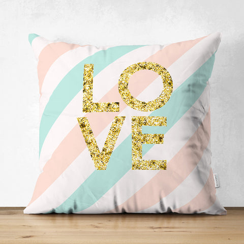 Love Throw Pillow Cover|Powder Pink and Gold Valentine&