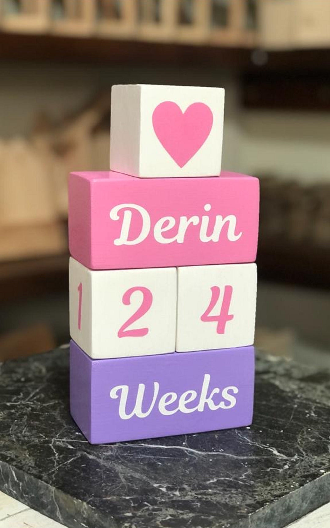 Set of 5 Custom Wooden Cube|Personalized Baby Cube|Wooden Letter Name Block|Wooden Nursery Kid Name Sign|Wood Baby Shower Gift|New Mom Gift