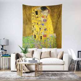 The Kiss by Gustav Klimt Wall Tapestry|Gustav Klimt Tapestry|Love Wall Hanging Art Decor|Masterpiece Fabric Wall Art|Valentines Day Gift