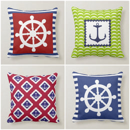 Nautical Pillow Cover|Anchor Throw Pillow Case|Navy Marine Pillow|Decorative Anchor Wheel Navy Home Decor|Geometric Navy Porch Pillow