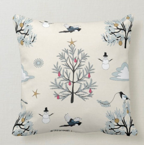Winter Trend Pillow Cover|Cute Snowman Cushion Case|Snow Wonderland Pillow Top|Housewarming Winter Throw Pillow|Xmas Coffee Friends Decor
