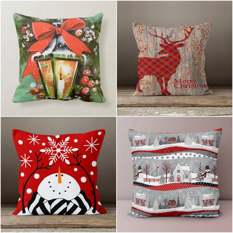 Winter Trend Pillow Cover|Cute Snowman Decor|Snowflake Pillow Top|Housewarming Merry Christmas Deer Throw Pillow|Decorative Winter Scenery