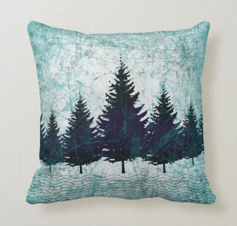 Winter Trend Pillow Cover|Blue Xmas Snow Decor|Snowflake Pillow Case|Housewarming Throw Pillow|Decorative Winter Pine Tree Cushion|Xmas Joy