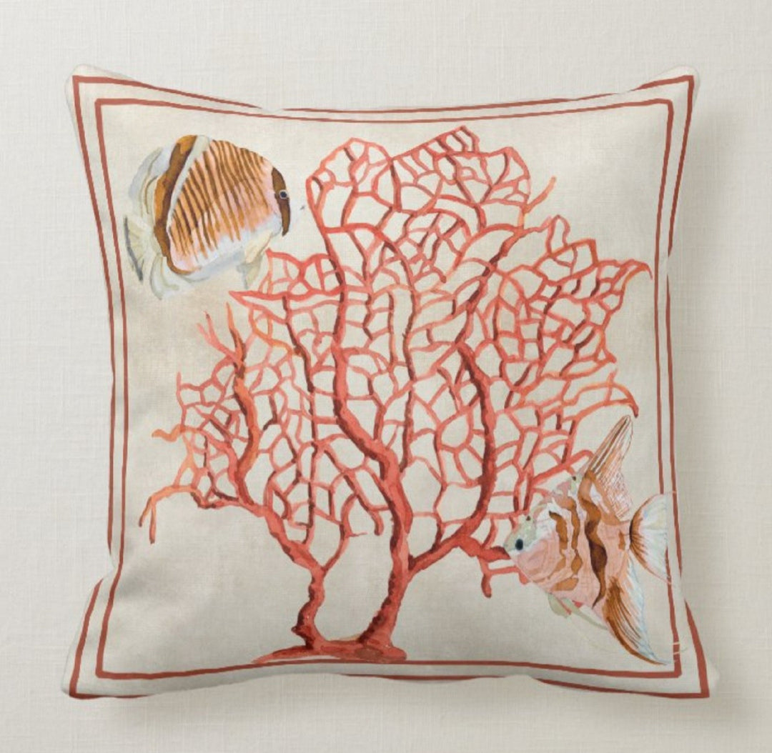 Beach House Pillow Covers|Coastal Pillow Case|Beige Marine Pillow|Decorative Nautical Cushions|Coral Throw Pillow|Seashell Home Decor