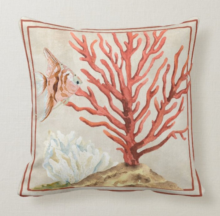 Beach House Pillow Covers|Coastal Pillow Case|Beige Marine Pillow|Decorative Nautical Cushions|Coral Throw Pillow|Seashell Home Decor