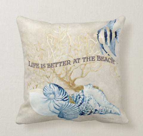 Beach House Pillow Covers|Coastal Pillow Case|Navy Marine Pillow|Decorative Nautical Cushions|Coral Throw Pillow|Blue Seashell Home Decor