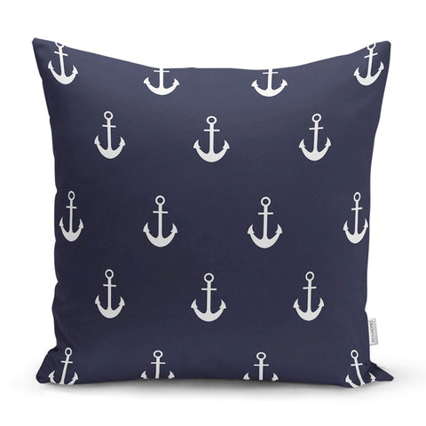 Nautical Pillow Case|Navy Anchor Pillow Cover|Decorative Yacht Cushions|Coastal Beach House Pillows|Blue Compass Decor|Marine Throw Pillows