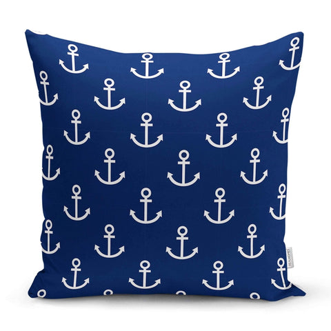 Nautical Pillow Case|Navy Anchor Pillow Cover|Decorative Yacht Cushions|Coastal Beach House Pillows|Blue Compass Decor|Marine Throw Pillows