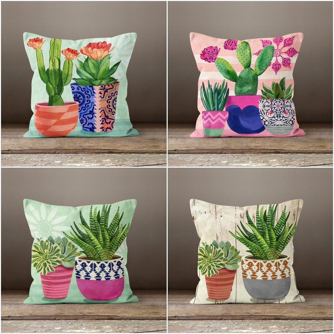 succulent throw pillows Cactus Pillow Cover with Pink Flowers – Akasia