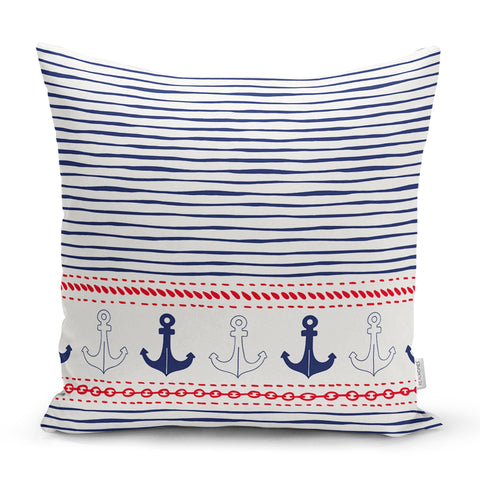 Nautical Pillow Case|Navy Anchor Pillow Cover|Decorative Yacht Cushions|Coastal Beach House Pillow|Blue Life Saver Decor|Marine Throw Pillow