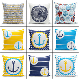 Nautical Pillow Case|Navy Anchor Pillow Cover|Decorative Yacht Cushions|Coastal Beach House Pillow|Blue Compass Decor|Marine Throw Pillow