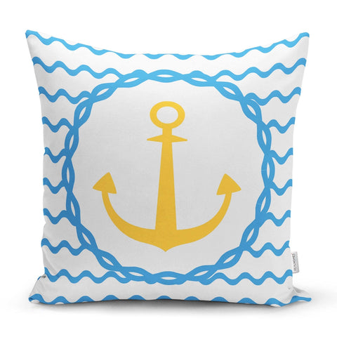 Nautical Pillow Case|Navy Anchor Pillow Cover|Decorative Yacht Cushions|Coastal Beach House Pillow|Blue Compass Decor|Marine Throw Pillow