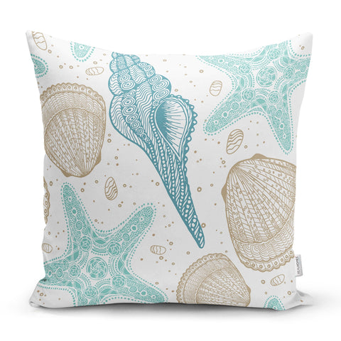 Beach House Pillow Cover|Coastal Cushion Case|Decorative Nautical Cushions|Coastal Throw Pillow|Blue Beige Turquoise Seashells Home Decor