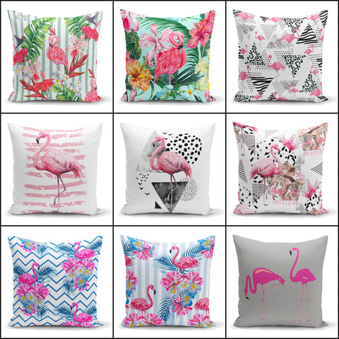 Flamingo Pillow Cover|Pink Flamingo Cushion Cover|Housewarming Floral Pink Flamingo Decor|Gift Ideas|Decorative Flamingo Throw Pillow