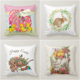 Easter Pillow Covers|Happy Easter Cushion Case|Decorative Easter Egg Throw Pillow|Cute Bunny Chick Easter Decor|Spring Farmhouse Pillow Top