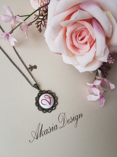 Personalized Embroidered Jewelry|Hand Stitched Name Initial Pendant|Fabric Letter Baby Announcement Necklace|Birthday Gift For Mom, Teen