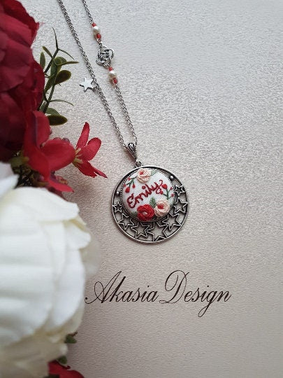 Floral Embroidered Necklace|Custom Personalized Embroidery Jewelry|Vintage Embroidered Pendant, Bracelet|Unique Jewelry gift|Wedding Gift