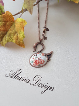 Embroidered Swan Necklace|Stylish Handmade Floral Embroidery Necklace|Vintage Style Embroidered Swan Pendant|Unique Bridesmaid gift for her