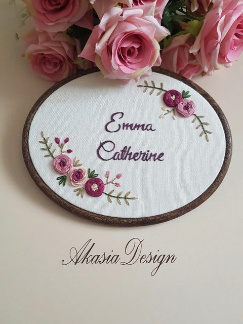 Custom Floral Embroidery Hoop|Personalized Name Embroidery|Baby Shower Embroidered Hoop Design|Floral New Mom Gift|Nursery Embroidery Hoop