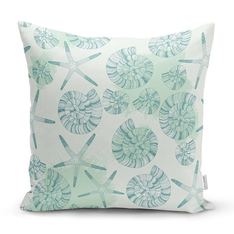 Beach House Pillow Covers|Coastal Pillow Case|Navy Marine Pillow|Decorative Nautical Cushion|Coral Seashell Fish Throw Pillow|Marine Decor