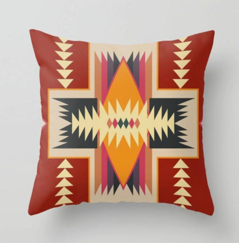 Rug Design Pillow Cover|Southwestern Cushion Case|Brick Color Red Black Green Aztec Home Decor|Aztec Print Ethnic Decor|Geometric Pillow Top