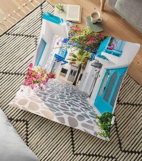 Flower Landscape Floor Pillow Cover|Landscape Floor Cushion Case|Floral Landscape Home Decor|Floor Cushion Cover|Digital Print Floor Cushion