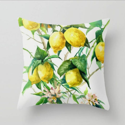 Lemons Pillow Cover|Floral Fresh Lemon Cushion Case|Decorative Green Lemon Tree|Striped Lemons Home Decor|Housewarming Yellow Citrus Decor