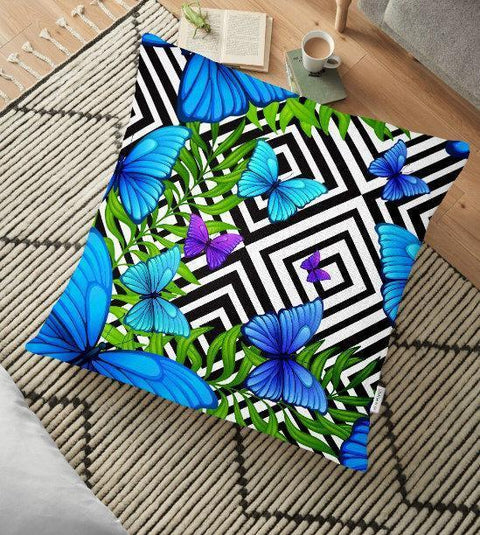 Butterfly Floor Pillow Cover|Blue Butterfly Pillow Case|Floor Cushion Case||White Stones Pillow Case|Housewarming Boho Pillow|Floral Pillow