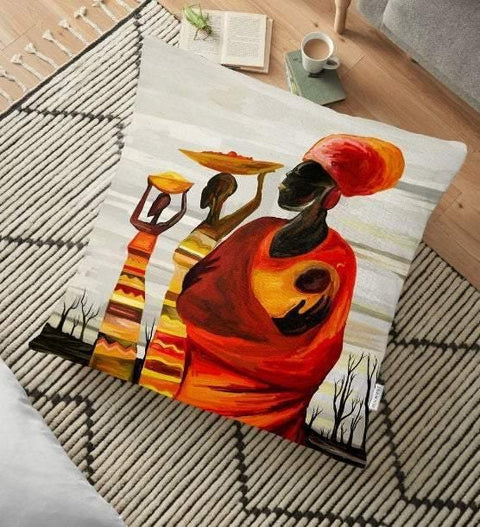 African Girl Floor Pillow Cover|African Design Cushion Case|Authentic Decor|Rustic Home Decor|Digital Print Floor Cushion|Decorative Case
