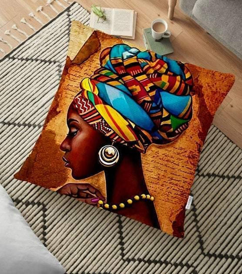 African Girl Floor Pillow Cover|African Design Cushion Case|Authentic Decor|Rustic Home Decor|Digital Print Floor Cushion|Decorative Case