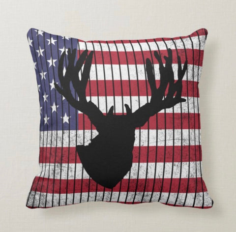 American Flag Pillow Cover|Vintage Guitar USA Flag Cushion Case|Red White Blue Throw Pillow|Abstract American Flag Decor|Square Pillow Case