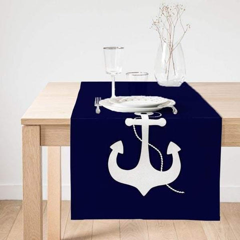 Nautical Table Runner|Navy Anchor Tabletop|Suede Decorative Nautical Tabletop|Nautical Home Decor|Outdoor Beach House Decor|Nautical Decor