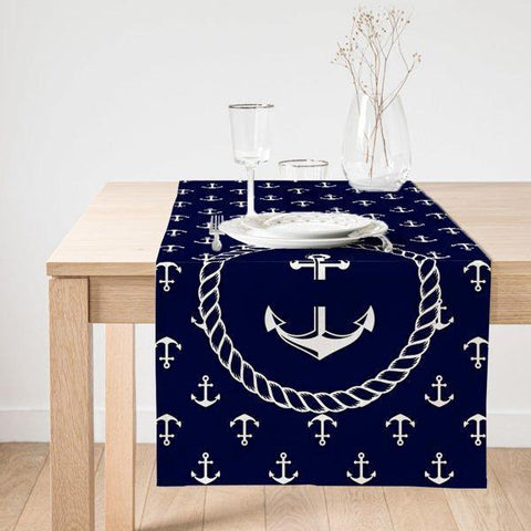 Nautical Table Runner|High Quality Suede Navy Anchor Table Runners|Anchor Table Cover|Decorative Nautical Tabletop|Outdoor Beach House Decor