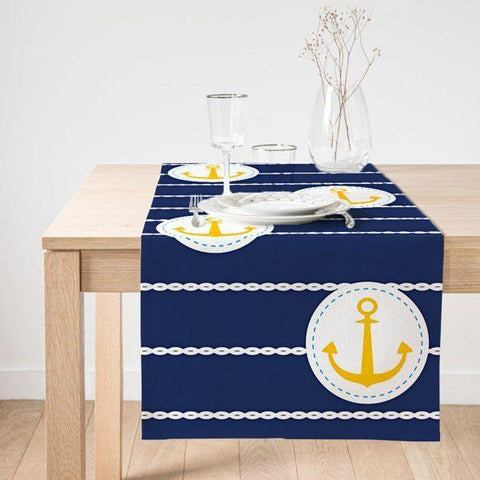 Nautical Table Runner|High Quality Suede Navy Anchor Table Runner|Anchor Table Covers|Decorative Nautical Tabletop|Outdoor Beach House Decor