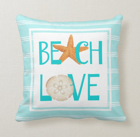 Beach House Pillow Case|Seashells Pillow Cover|Decorative Nautical Cushions|Coastal Throw Pillow|Octopus Home Decor|Beach Love Lumbar Pillow