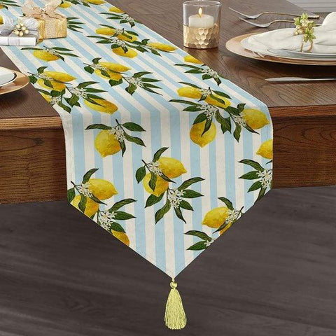 Lemon Table Runner|High Quality Triangle Chenille Lemon Table Runner|Cut Lemon Table Decor|Farmhouse Table|Fresh Home Decor| Tasseled Runner