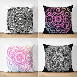 Tiled Mandala Pillow Cover|Geometric Design Pillow Case|Decorative Pillow Cover|Rustic Home Decor|Farmhouse Style Authentic Pillow Cases|