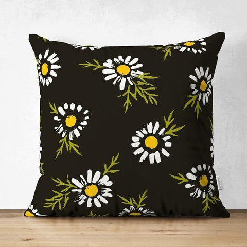 Floral Pillow Cover|Summer Trend Cushion Case|White Flowers Daisy Home Decor|Floral Suede Cushion Cover|Digital Print Spring Trend Decor
