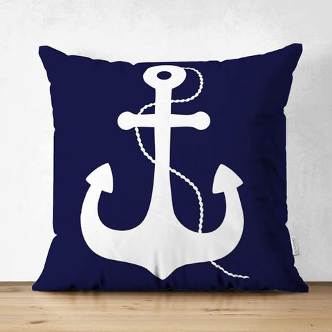Nautical Pillow Cover|High Quality Suede Navy Anchor Cushion Case|Decorative Nautical Pillow|Summer Trend Pillow|Naval Anchor Wheel Design