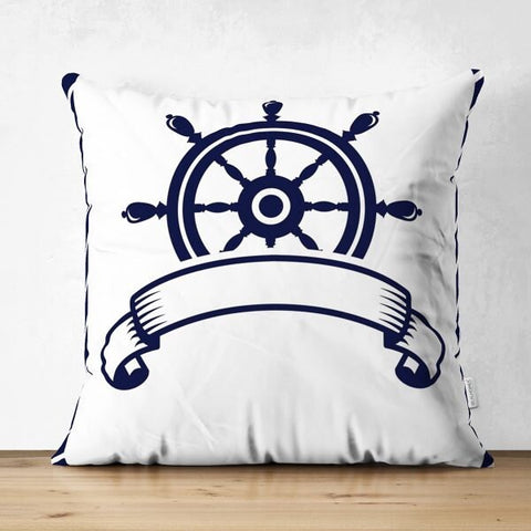 Nautical Pillow Cover|High Quality Suede Navy Anchor Cushion Case|Decorative Nautical Pillow|Summer Trend Pillow|Naval Anchor Wheel Design