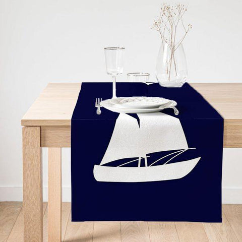 Nautical Table Runner|High Quality Suede Navy Anchor Table Runner|Sailing Boat Runner|Decorative Compass Tabletop|Outdoor Beach House Decor