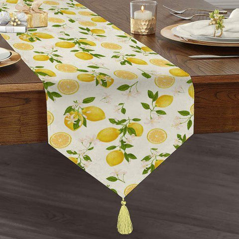 Lemon Table Runner|High Quality Triangle Chenille Lemon Table Runner| Cut Lemon Table Decor|Farmhouse Table|Fresh Home Decor|Tasseled Runner
